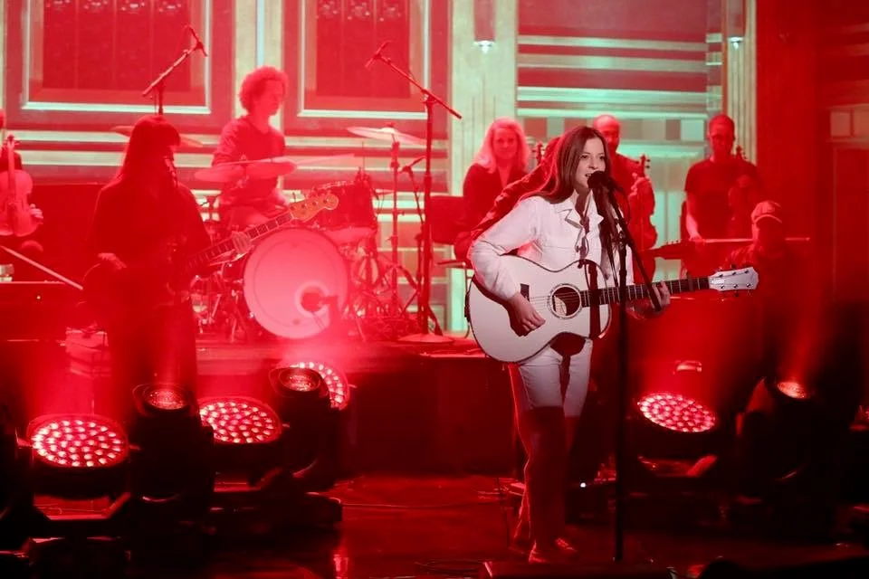 David Baron arranging strings and playing keys for Jade Bird on The Tonight Show with Jimmy Fallon